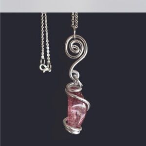 Handcrafted Pink Crystal Wire-Wrap Pendant Necklace